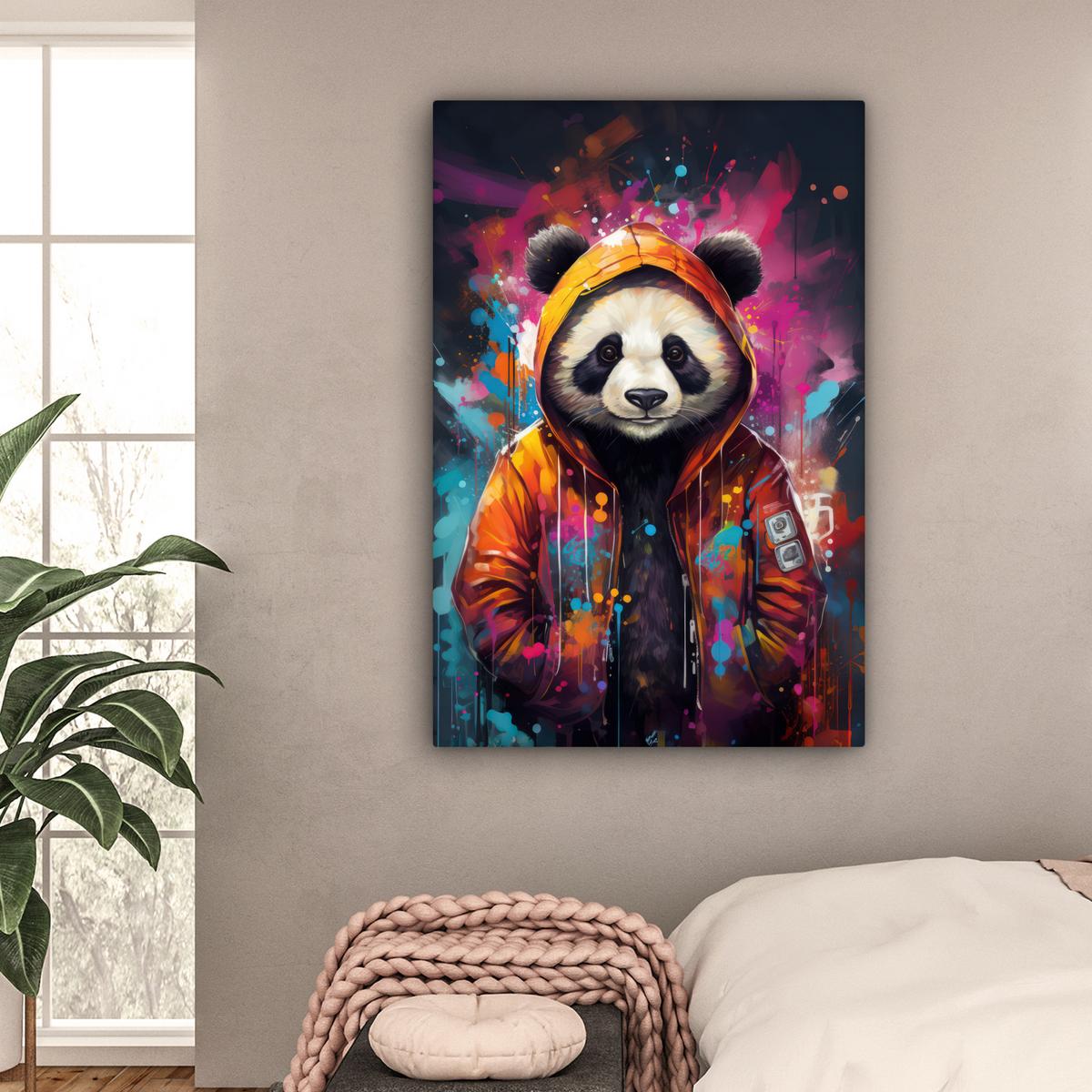 LEINWANDBILD Panda - Jacke - Graffiti - Orange Deko XXL 80x120 cm - Orange, Textil (80/120cm) - MuchoWow