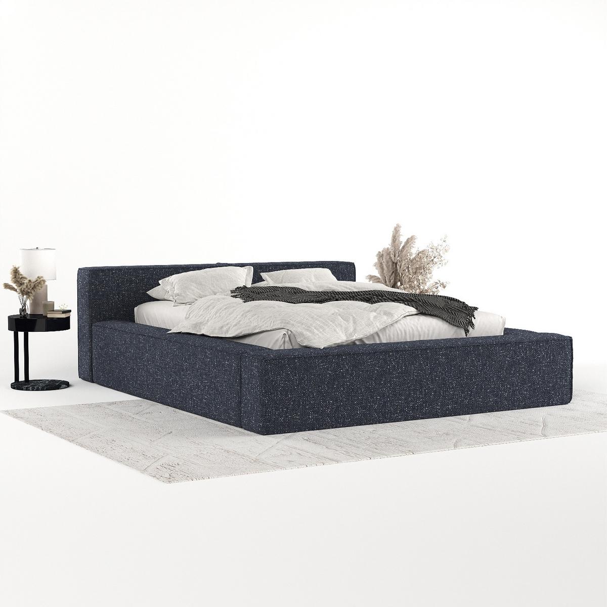 POLSTERBETT Casto mit Stauraum 180/200 cm Dunkelblau im Blur Stoff - Schwarz/Naturfarben, Holz/Holzwerkstoff (180/200cm) - AltaBeds