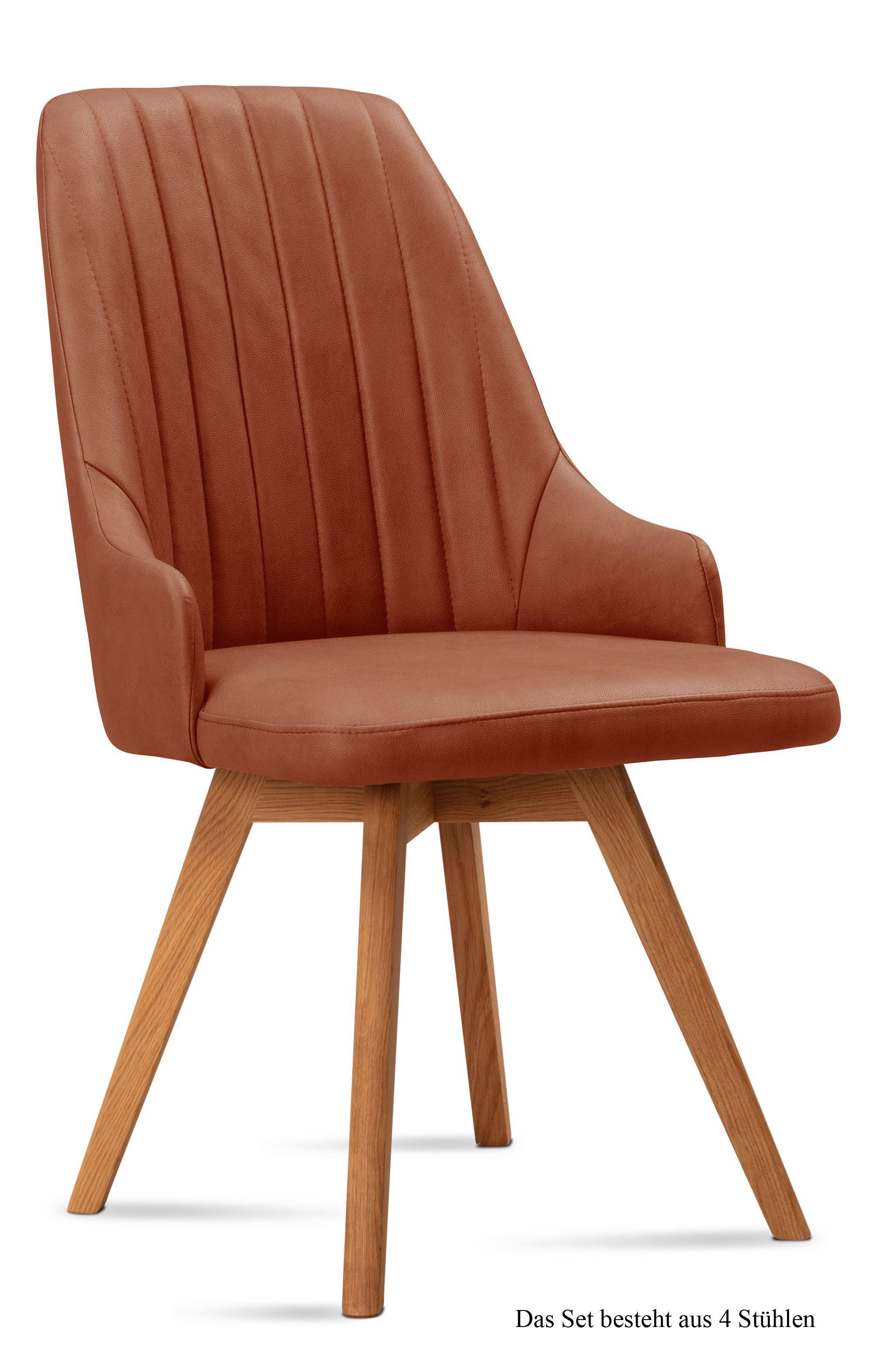 ESSZIMMERSTUHL (4er-Set) Domka 52x91x60 Eiche geölt/Cognac - Cognac/Eichefarben, Kunststoff (60/91/52cm) - 58aufmkessel