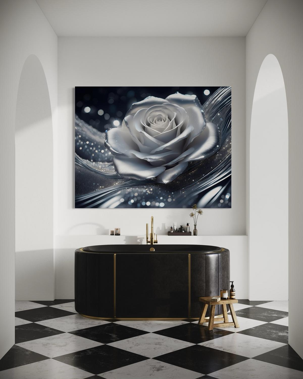 WANDBILD rosenblüte silber - Silberfarben, Textil (60/40cm) - Feeby