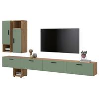 WOHNWAND grün, Eiche Artisan 300 cm, Wohnkombination hängend / stehend - Schwarz/Eiche Artisan, Holzwerkstoff/Kunststoff (300/178/34cm) - Inn.Furn
