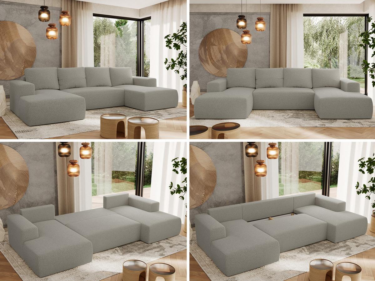 WOHNLANDSCHAFT TRENTINO U Hellgrau Boucle - Hellgrau/Schwarz, Kunststoff/Textil (334/91/163cm) - MKS