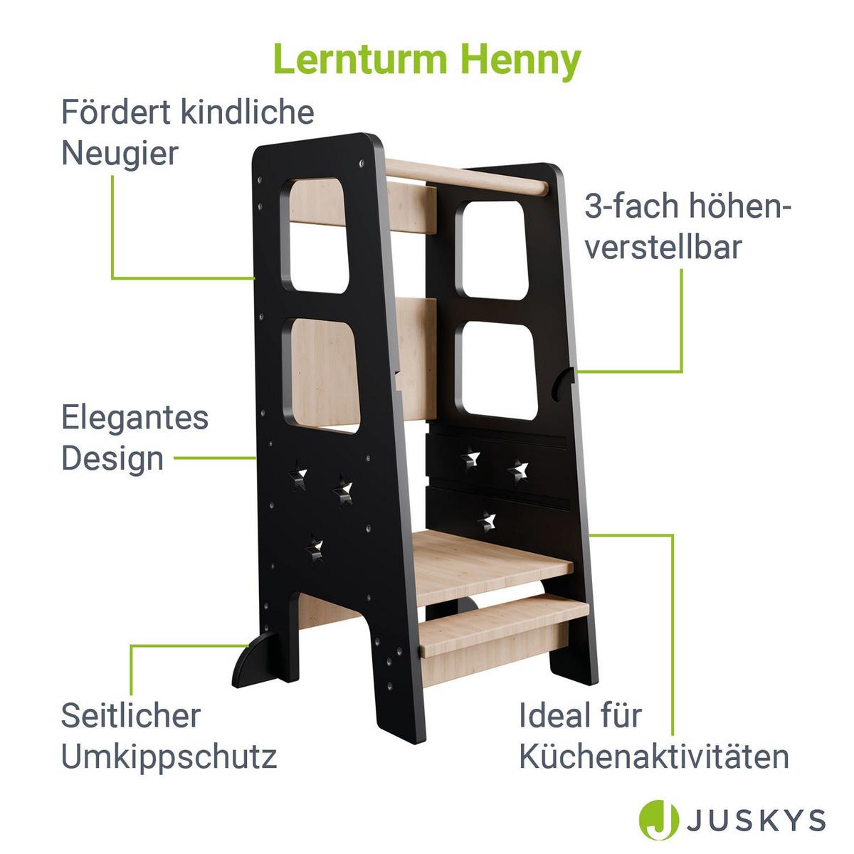 LERNTURM Henny in Schwarz - Schwarz, Holzwerkstoff (40/90/44cm) - Juskys