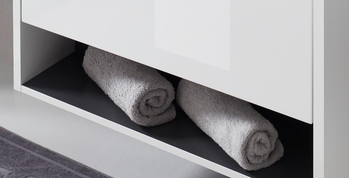 WASCHBECKENUNTERSCHRANK weiß Hochglanz, grau 80 cm hängend - Weiß Hochglanz/Grau, Holzwerkstoff/Metall (80/44/46cm) - Furn.Design