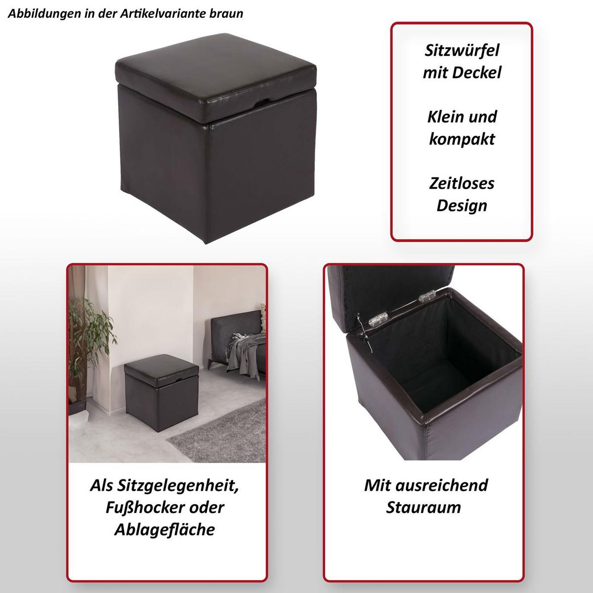 SITZHOCKER Schwarz - Schwarz, Leder (44/45/44cm) - MCW