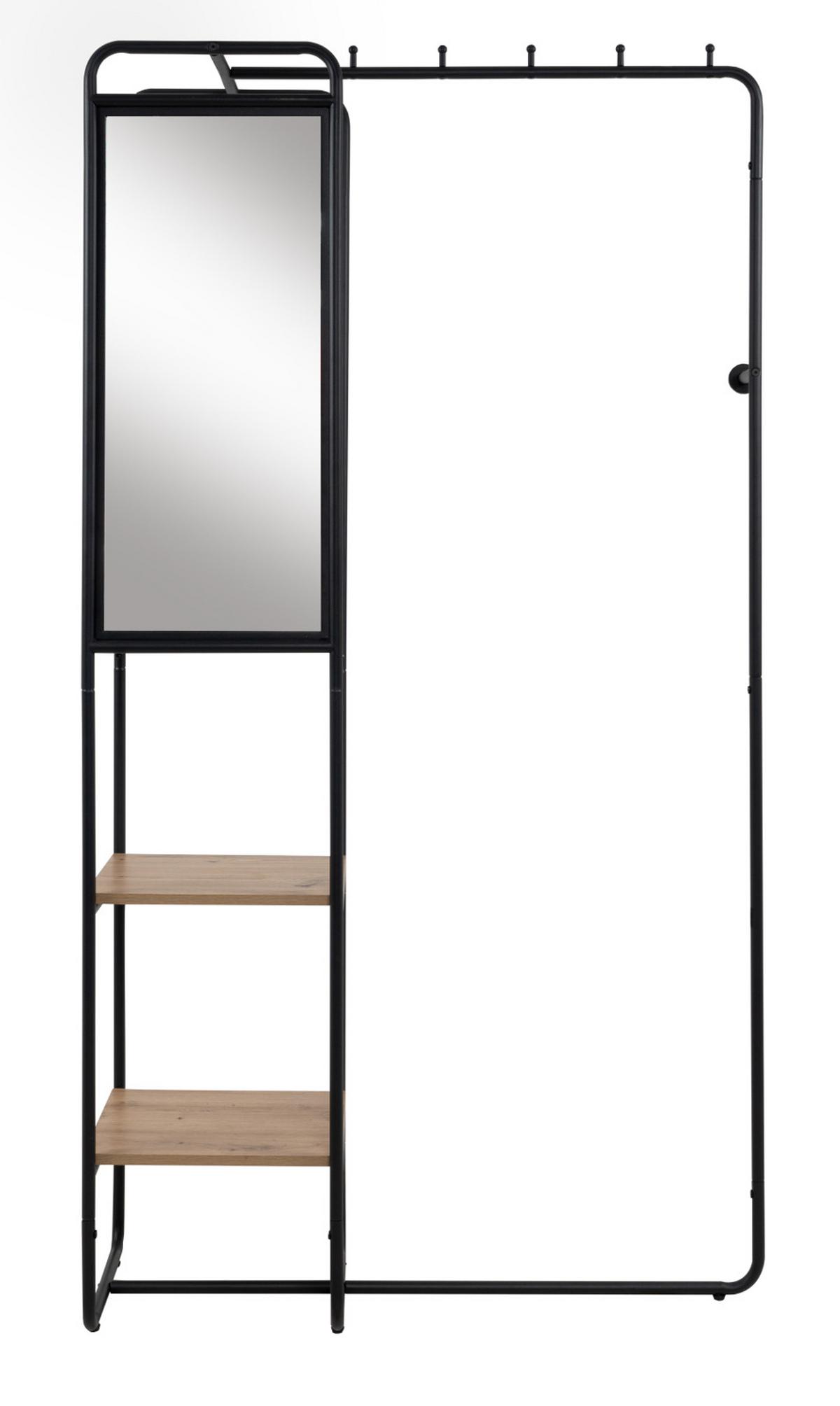 KOMPAKTGARDEROBE schwarz Metall 100 cm, Garderobe mit Spiegel - Schwarz, Holzwerkstoff/Metall (100/185/37cm) - Furn.Design