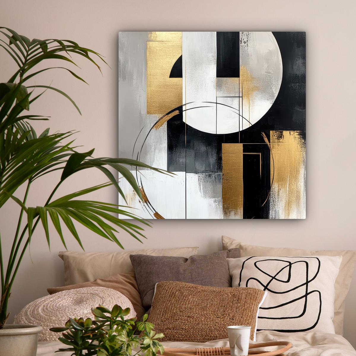 LEINWANDBILD Abstrakt - Gold - Silber - Formen - Ästhetik Deko Groß 90x90 cm - Multicolor, Textil (90/90cm) - MuchoWow
