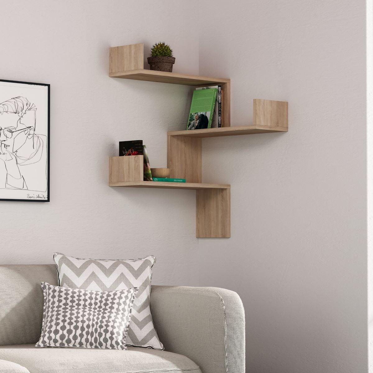 ECKREGAL mit 3 Regalen H90 cm - Luska - Eichefarben, Holzwerkstoff (60/90/14cm) - Calicosy
