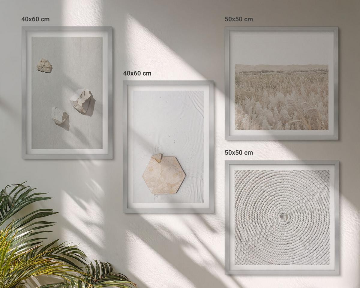 BILDER SET 4er Set - 50x50 cm & 40x60 cm Silberner Rahmen - Leichte Boho-Sandtexturen - Silberfarben, Kunststoff (50/50cm) - TULUP