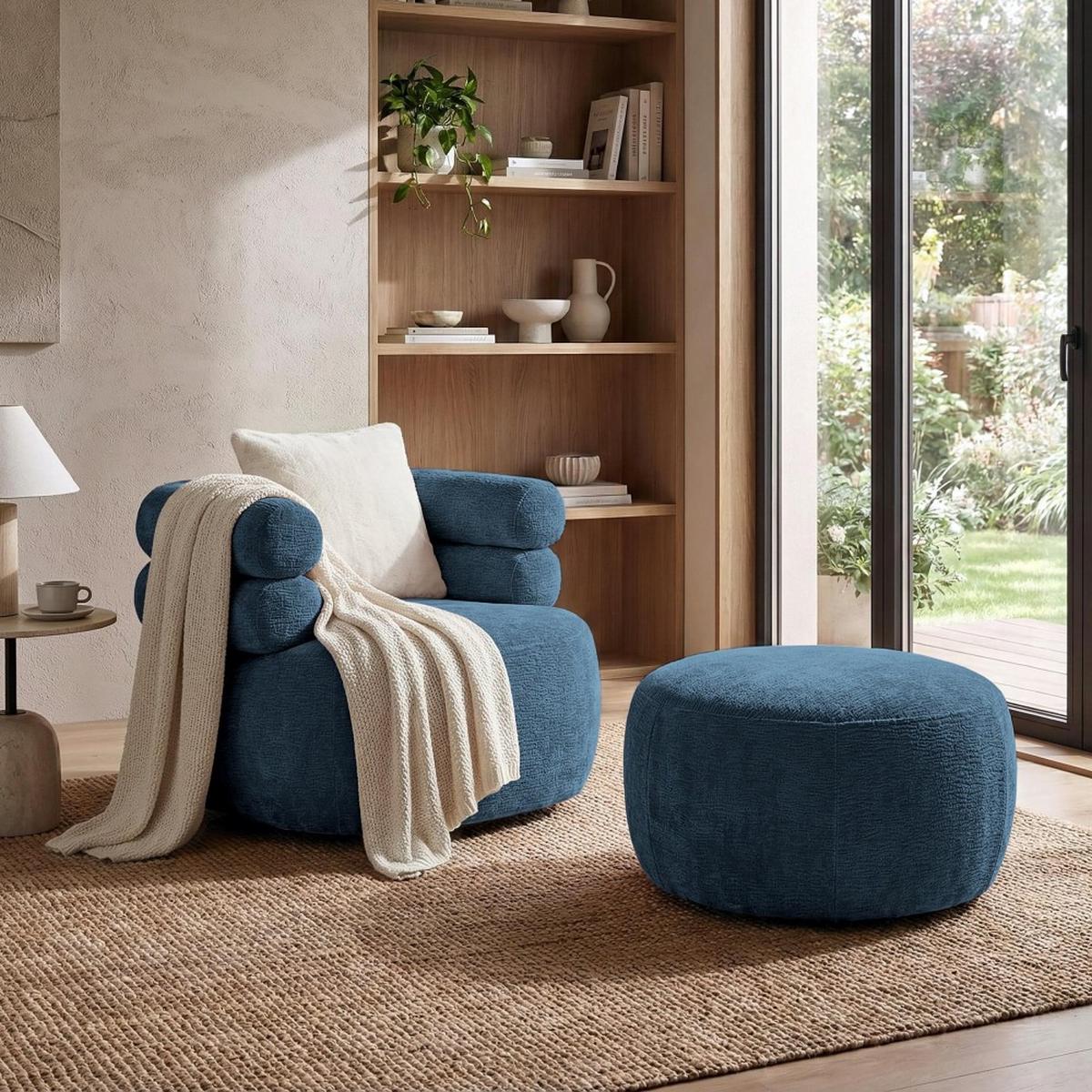 HOCKER Nano mit runder Form, 80x80 cm, Dunkelblau - Dunkelblau, Textil (80/48/80cm) - Beautysofa