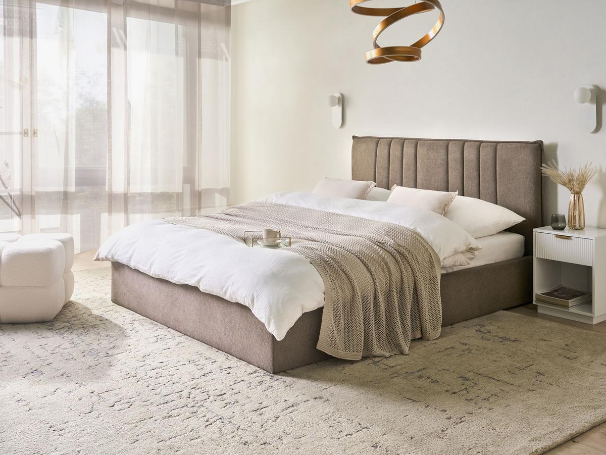 BETT mit Stauraum 160/200 cm Stoff Taupe Tarascon - Taupe, Textil (160/200cm) - Beliani