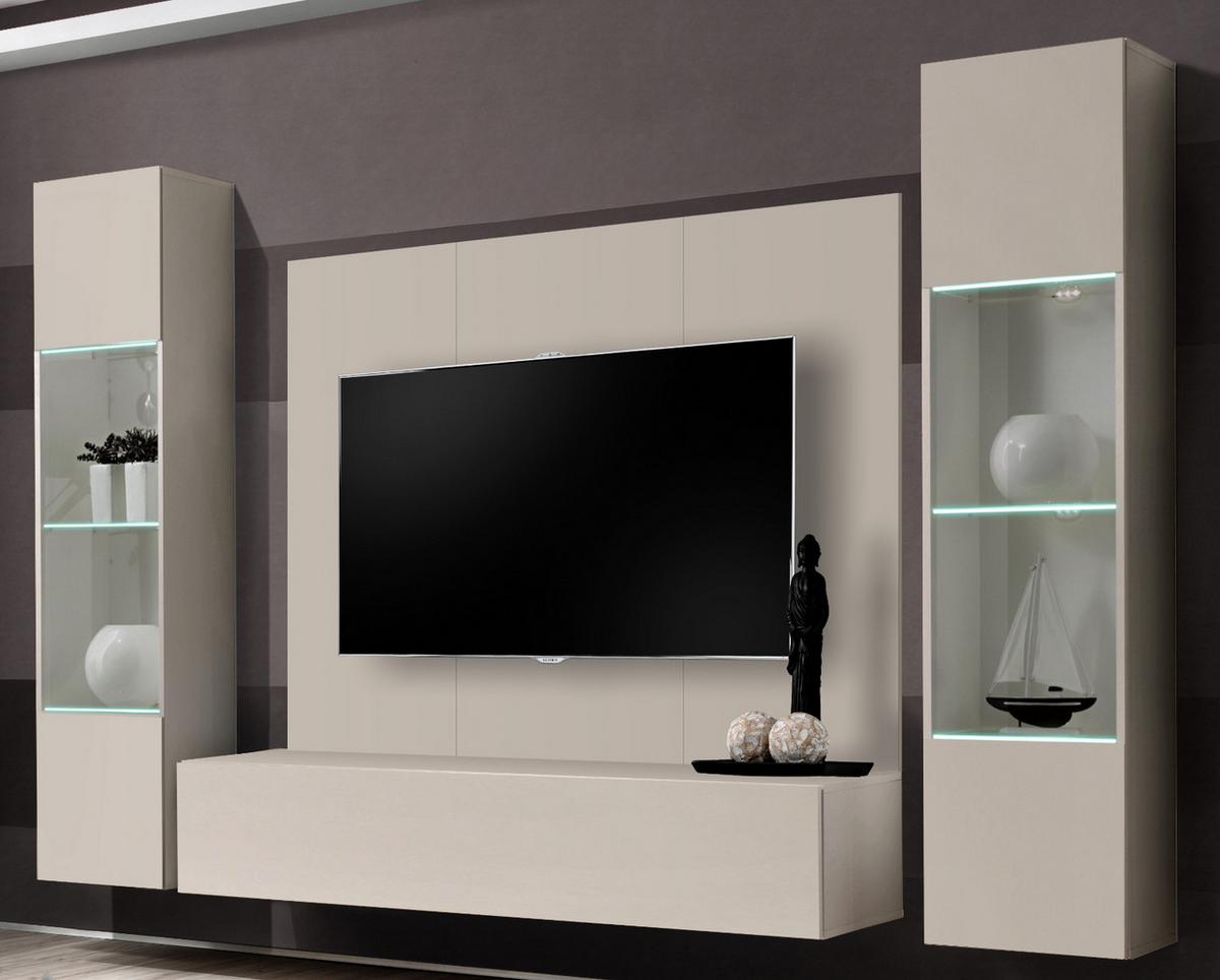 WOHNWAND Kaschmir 4-teilig 260 cm hängend, Schrankwand mit LED und Push-to-Open - Kaschmir, Glas/Holzwerkstoff (260/170/40cm) - Inn.Furn