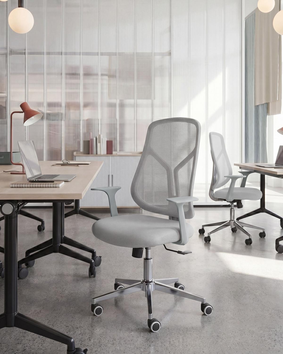BÜROSTUHL Hellgrau Nuviner - Grau, Textil (60/109/60cm) - Beliani