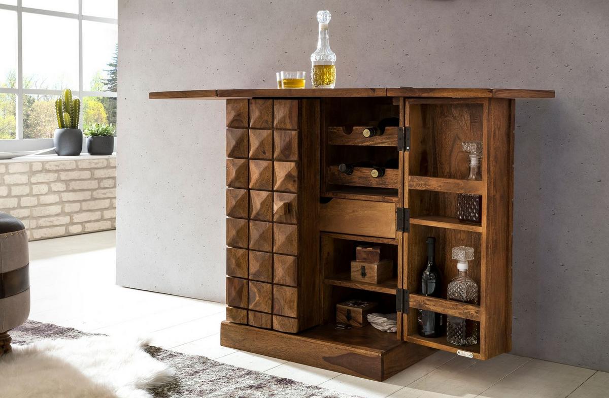 BARSCHRANK aus Massivholz mit Türen und integrierter Weinaufbewahrung SAAR, Braun 64x50x91 cm - Braun, Holz (64/91/50cm) - KADIMA DESIGN