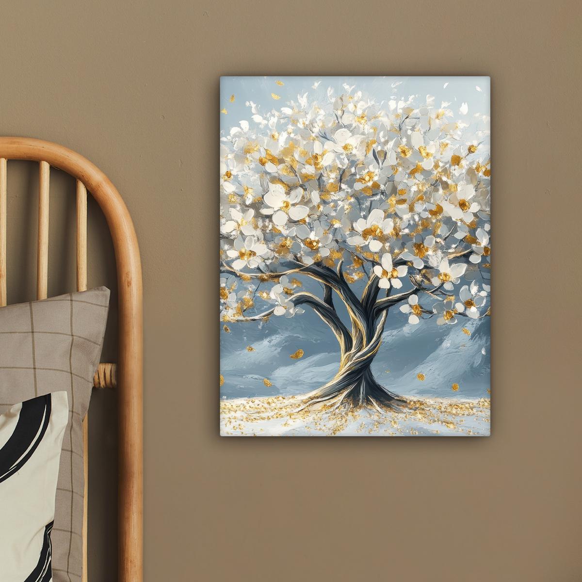 LEINWANDBILD Baum - Winter - Baum des Lebens - Modern - Gold Room Decor 30x40 cm - Goldfarben, Textil (30/40cm) - MuchoWow