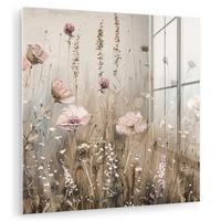 ACRYLGLASBILD Blumen - Rosa - Modern - Beige 90x90 cm - Beige, Glas (90/90cm) - MuchoWow