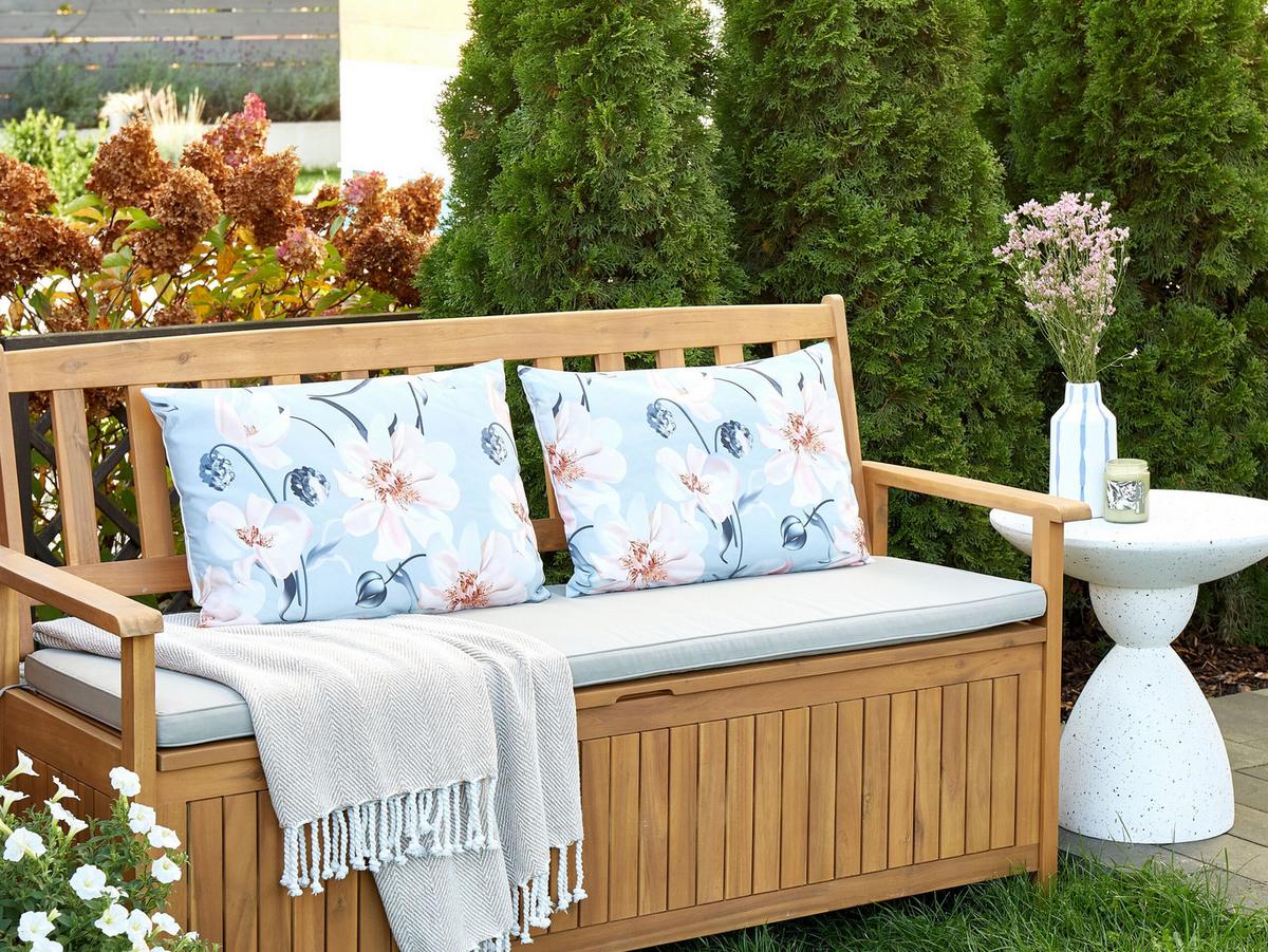 GARTENKISSEN 2er-Set Blumenmuster blau 40/60 cm Apricale - Hellblau, Textil (40/60cm) - Beliani