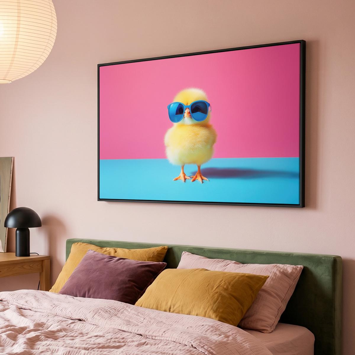 LEINWAND Bilder mit Rahmen - Chick - Sonnenbrille - Blau - 140x90 - Pink, Textil (140/90cm) - MuchoWow