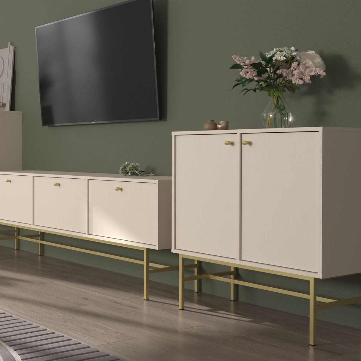 KOMMODE TORINO 84/86/41 cm mit 2 Türen Beige - Beige/Goldfarben, Holzwerkstoff (84/86/41cm) - MASSENO