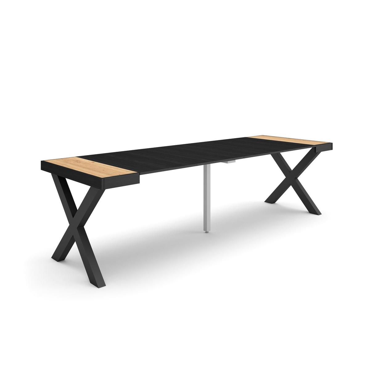 KONSOLENTISCH ausziehbar 58 bis 262cm, für 12 Gäste, eiche, schwarz, 90/58/73cm - Schwarz/Naturfarben, Holzwerkstoff (90/262/73cm) - Skraut Home