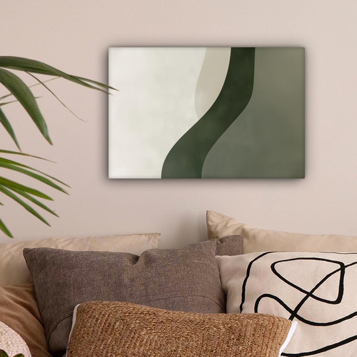 LEINWANDBILD Japandi - Grün - Abstrakt - Modern Deko Schlafzimmer 30x20 cm - Salbeigrün, Textil (30/20cm) - MuchoWow