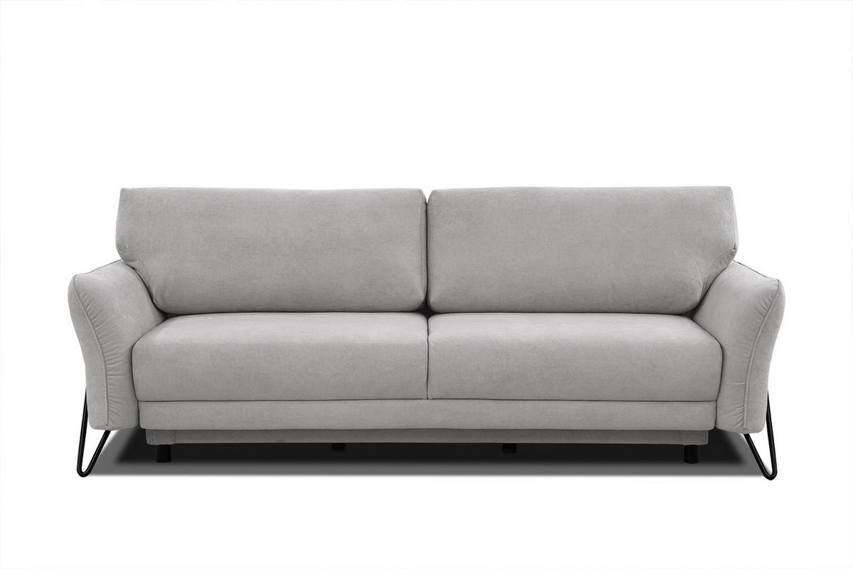 SOFA LOREM 3-Sitzer mit Schlaffunktion, hellgrau - Hellgrau/Schwarz, Holz/Textil (232/90/107cm) - Wozimo
