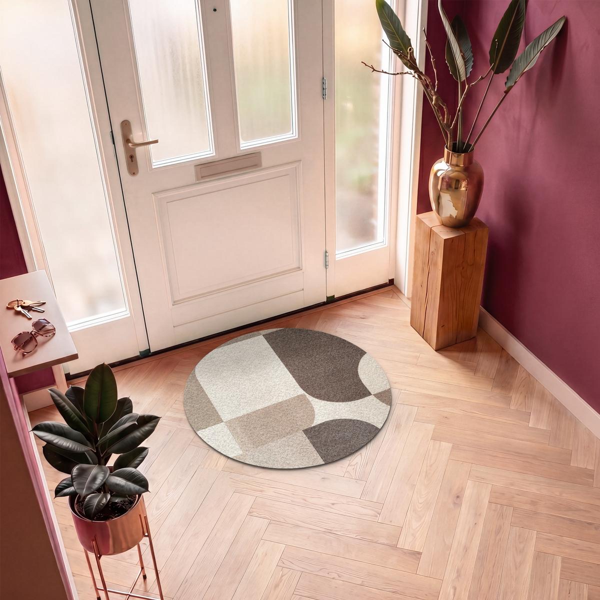 FUSSMATTE Geometrisch - Gewebte Struktur - Modern Fußabtreter 90x90 cm - Beige, Kunststoff (90/0.4cm) - MuchoWow