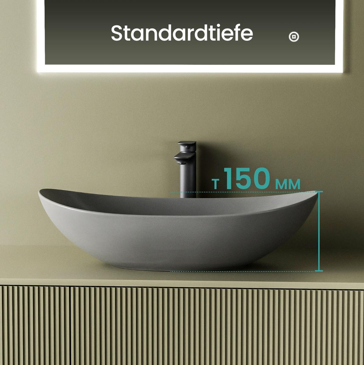 WASCHBECKEN Oval Keramik Mattgrau 61,5 / 36 / 15,5 cm - Grau, Keramik (61.5/15.5/36cm) - EMKE