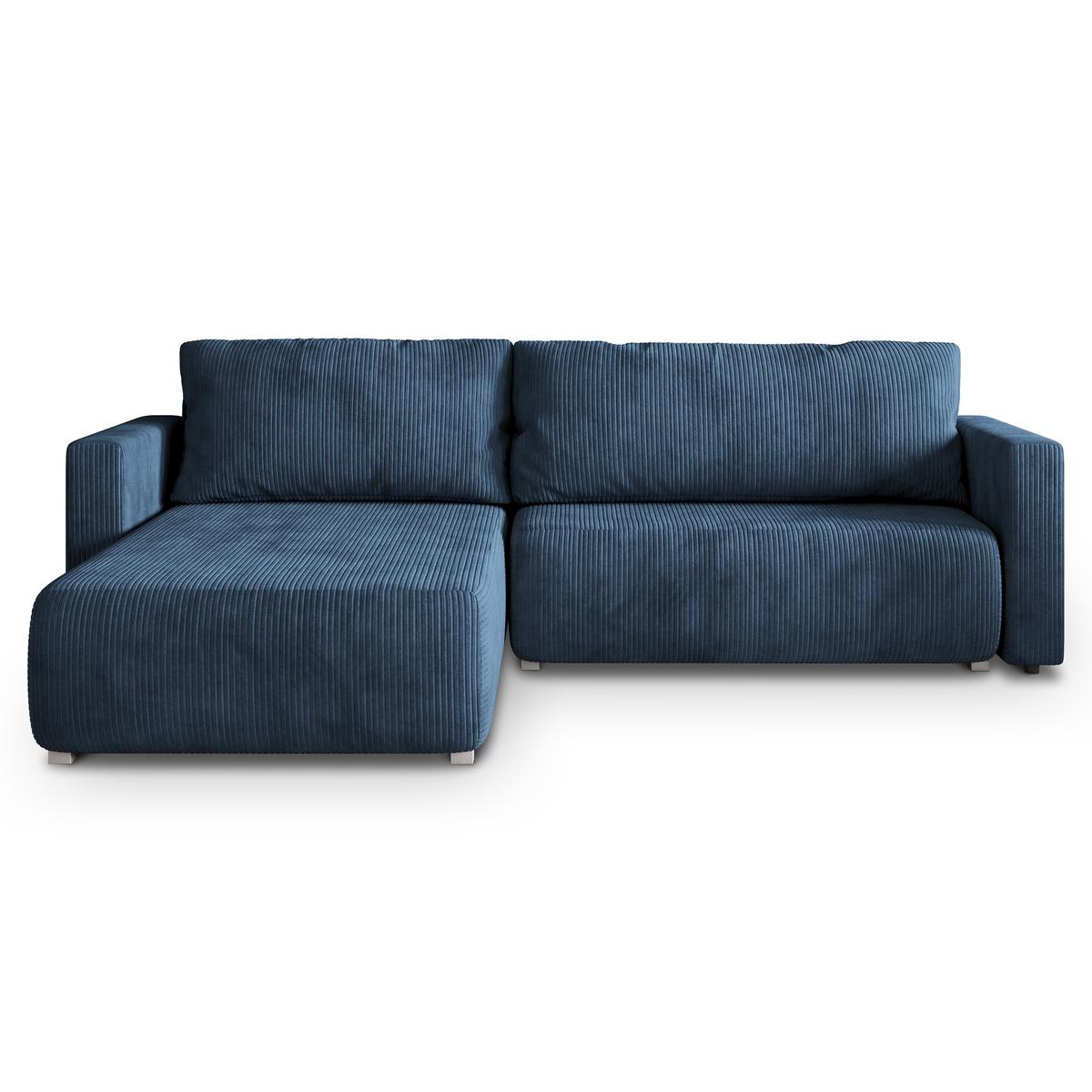 ECKSOFA TURIN P Blau Kordstoff mit Schlaffunktion - Blau/Grau, Holz/Kunststoff (265/183cm) - MASSENO