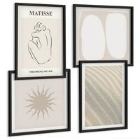 BILDER SET 4er Set - 50x50 cm & 40x60 cm Schwarzer Rahmen - Minimalistische Sandwellen - Schwarz, Kunststoff (50/50cm) - TULUP