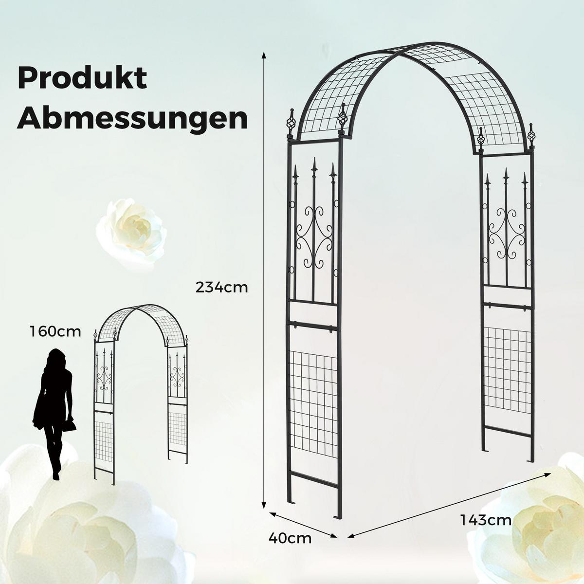 GARTENBOGEN Schwarz - Schwarz, Metall (143/234/40cm) - COSTWAY