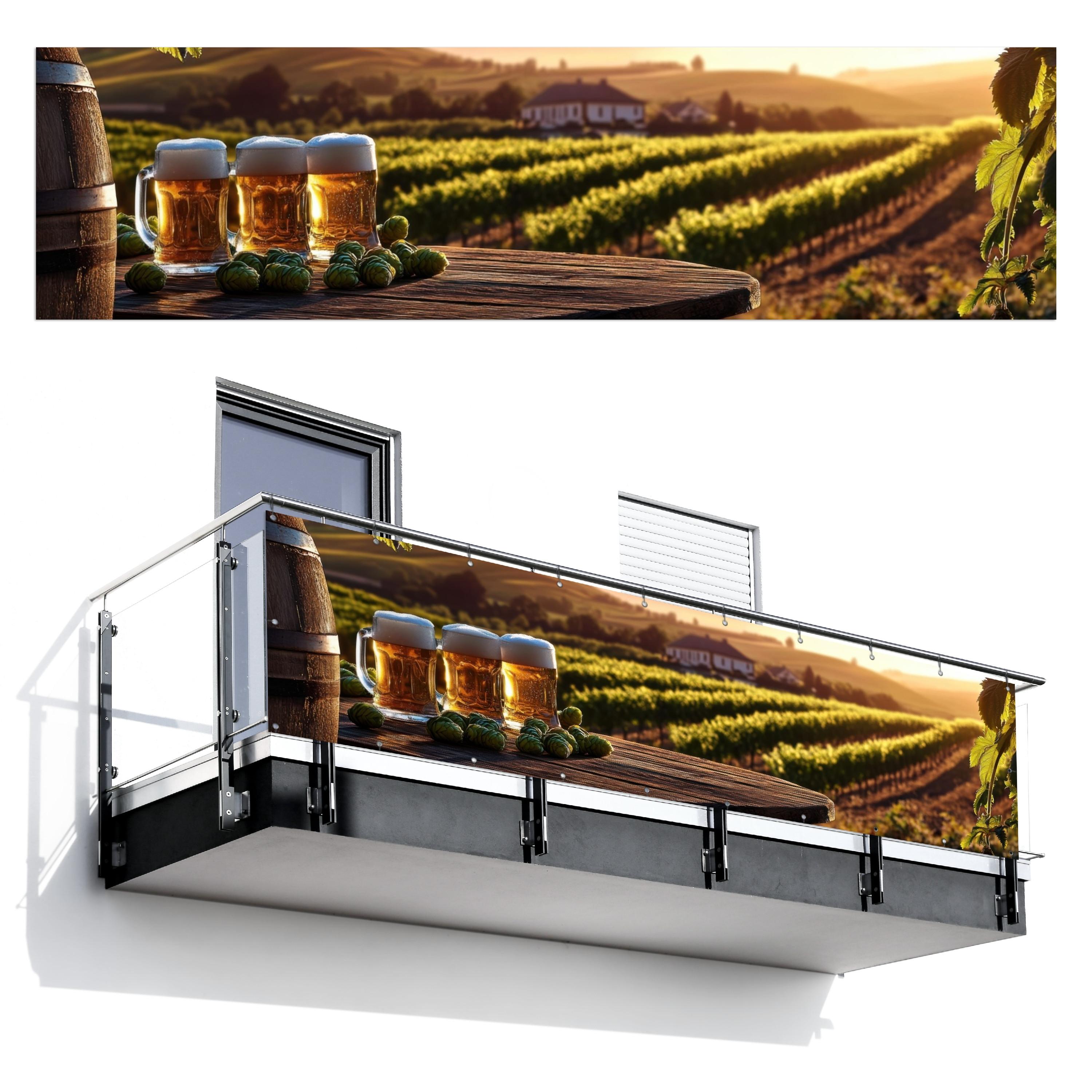 BALKON-SICHTSCHUTZ Bier - Hopfen - Landschaft Windschutz 300x85 cm - Grün, Kunststoff (300/85cm) - MuchoWow