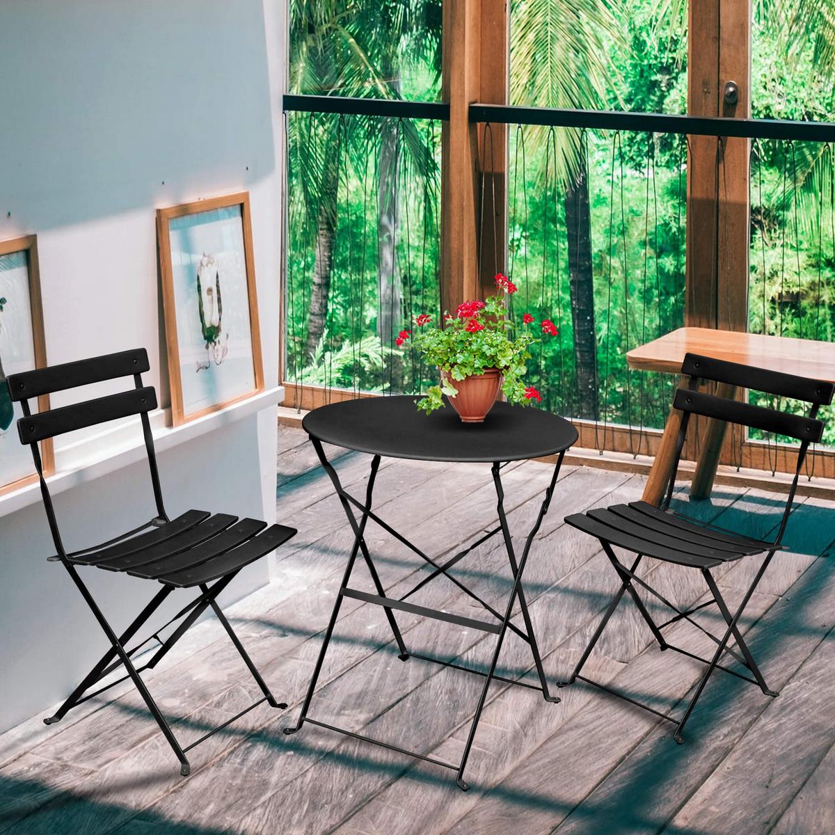KLAPPTISCH mit Klappstühlen, Set Schwarz 42/81/42 - Schwarz, Metall - RAUMHIRSCH FURNITURE