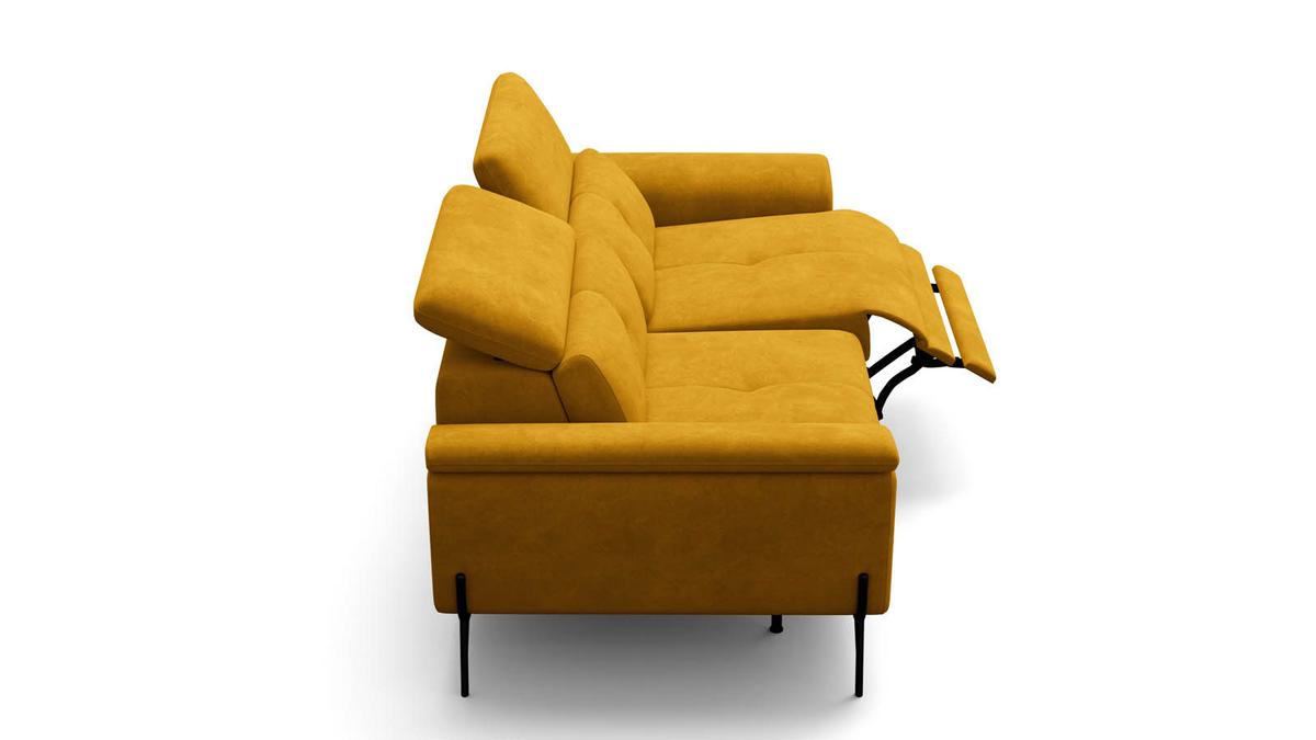 SOFA RELAX AVENA 3-Sitzer, gelber Veloursstoff - Gelb/Schwarz, Holz/Textil (204/80/108cm) - Courtois Laville
