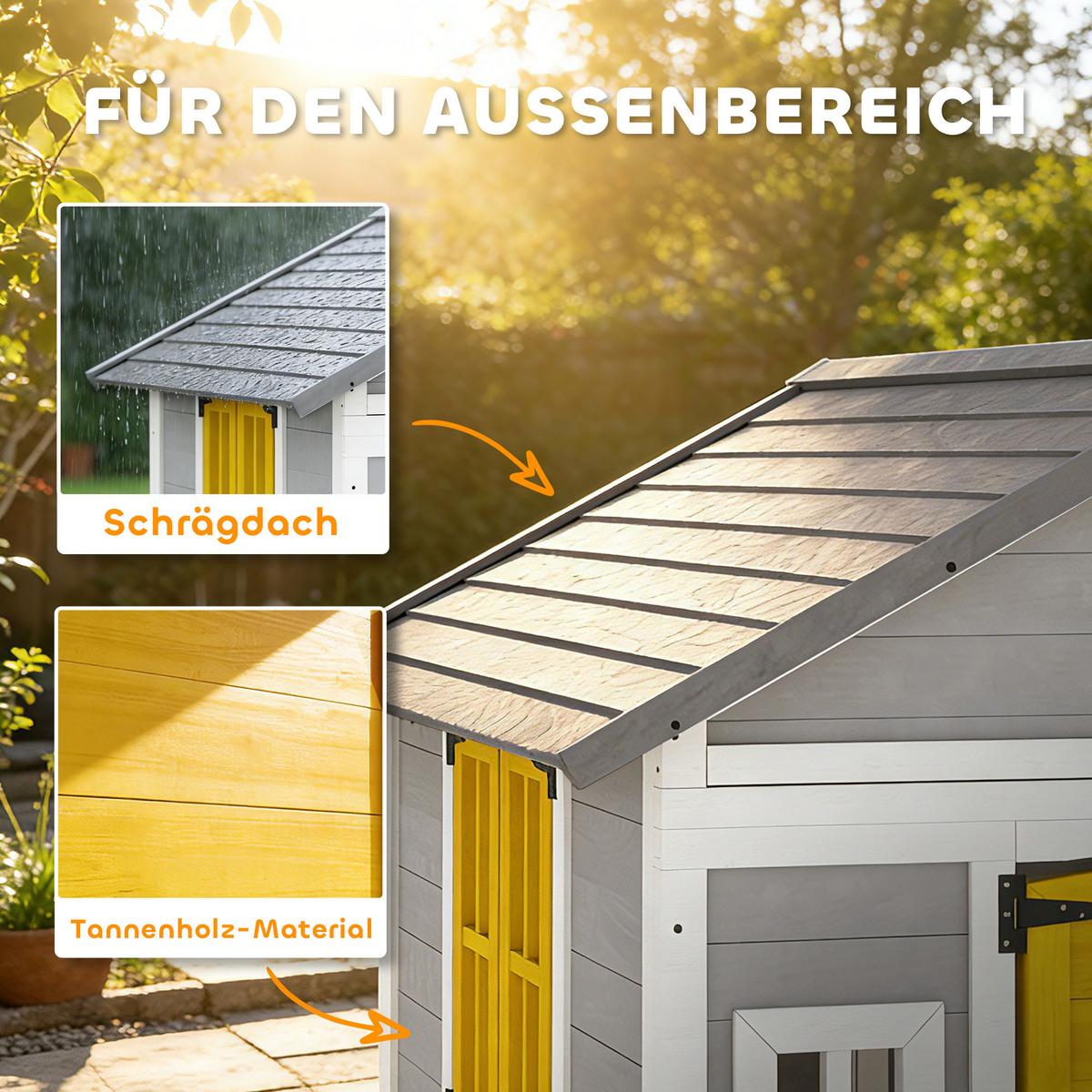 SPIELHAUS Tannenholz Grau - Grau, Holz (112/135/126cm) - Outsunny