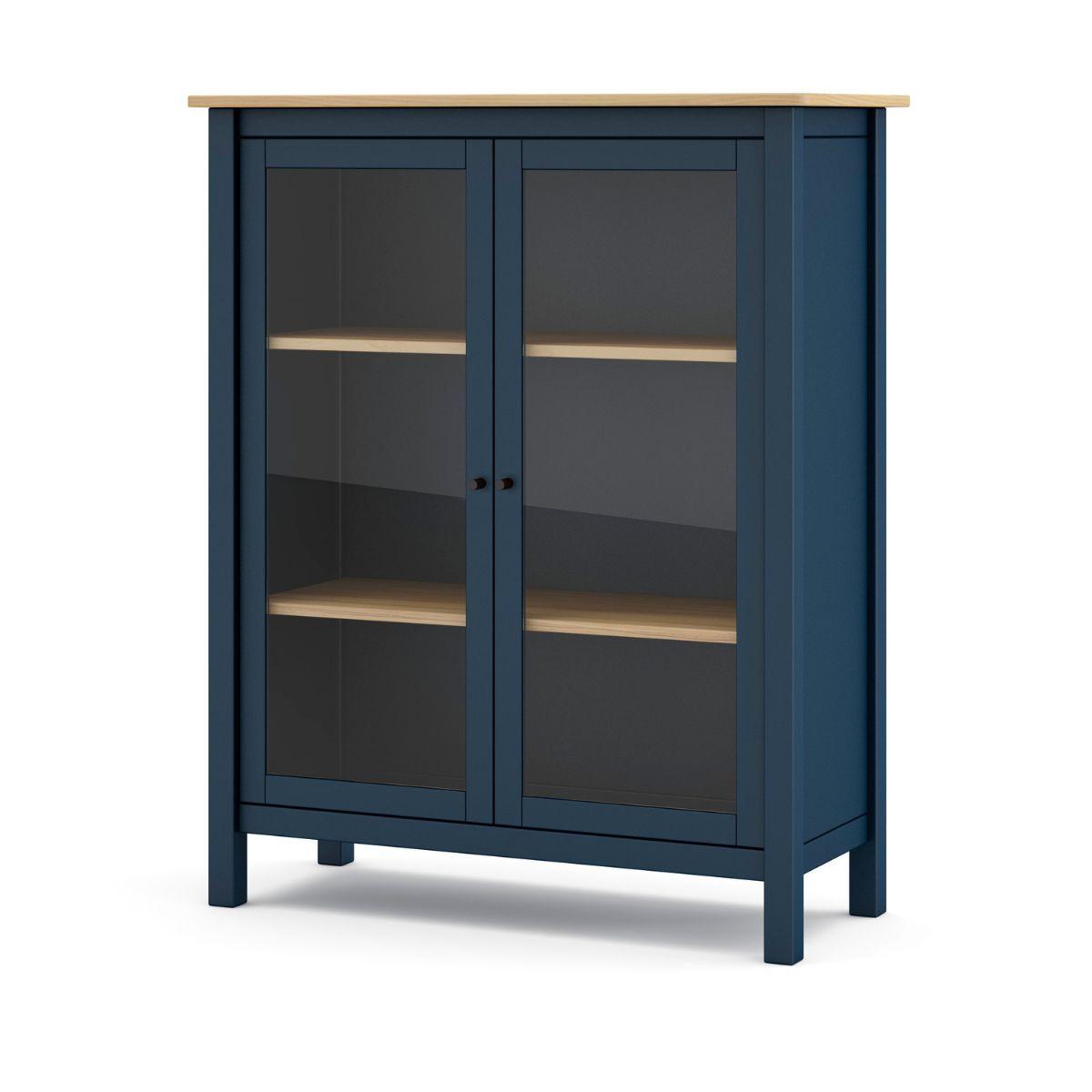 VITRINE 2 Türen L90 x H110 cm - Misti - Blau, Holz (40/110/90cm) - Calicosy