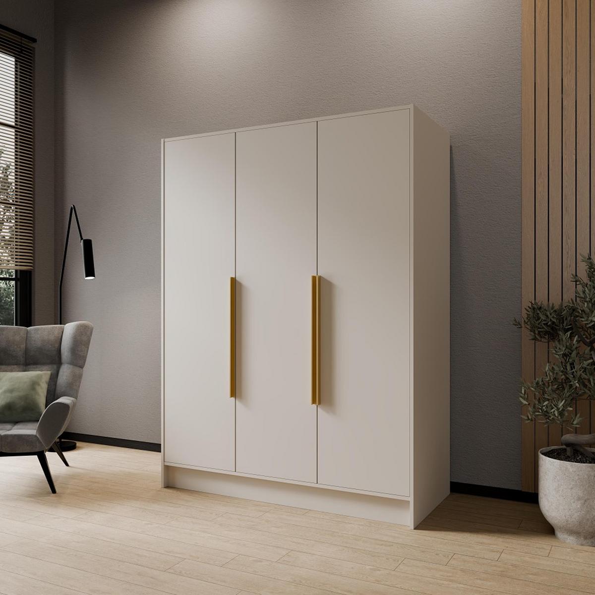DREHTÜRENSCHRANK Pavia ohne Spiegel, Kaschmir mit goldenen Griffen, 150 cm - Kaschmir/Goldfarben, Holzwerkstoff (150/200/51cm) - Beautysofa