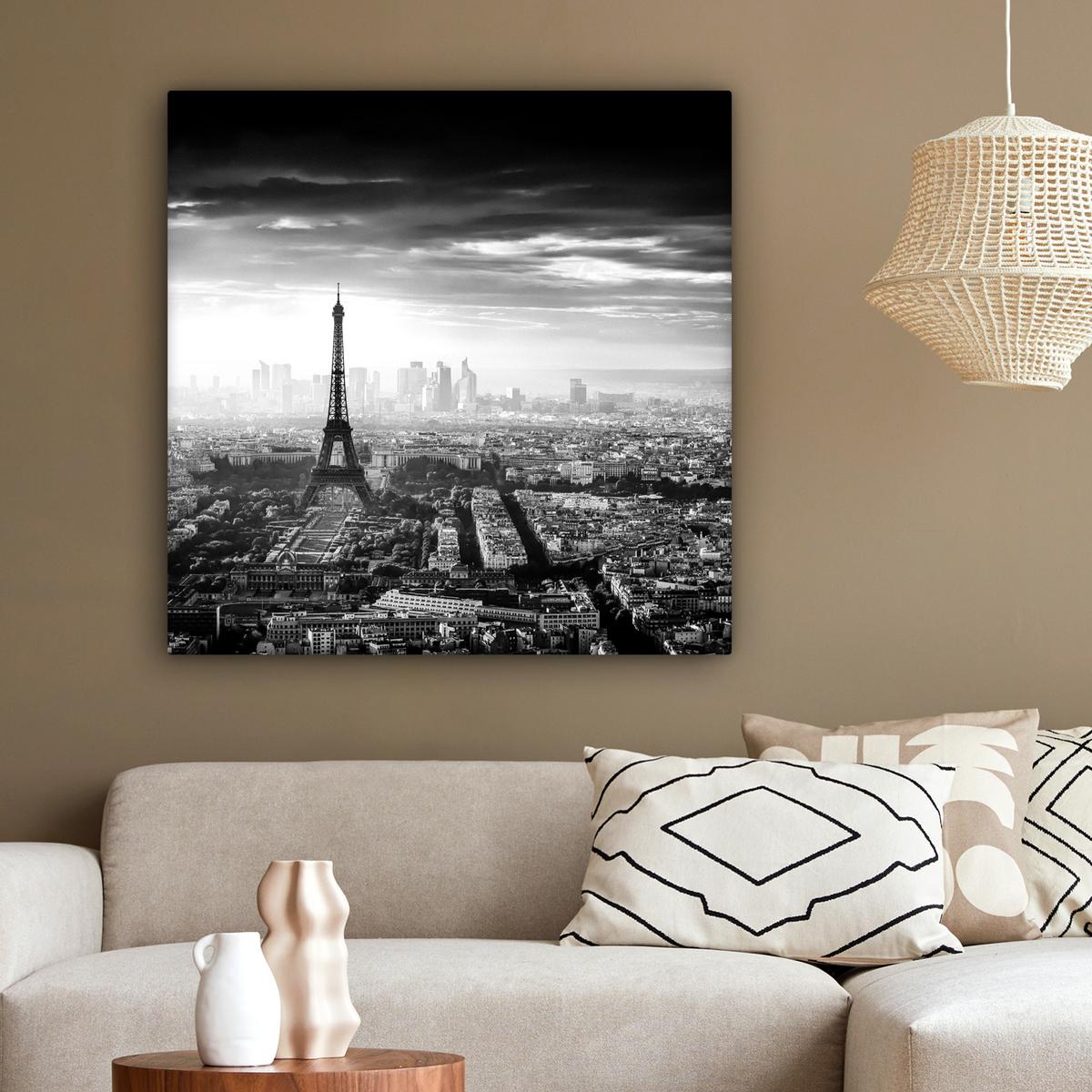 LEINWANDBILD Paris - Skyline - Eiffelturm - Stadt - Wolken Deko Groß 90x90 cm - Dunkelgrau, Textil (90/90cm) - MuchoWow
