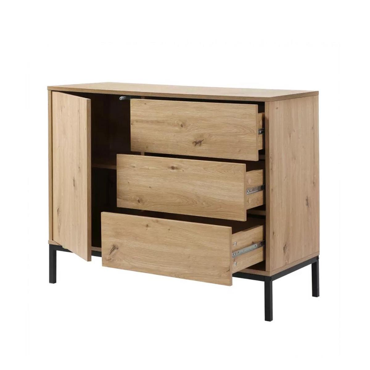 KOMMODE 1 Tür 3 Schubladen Eiche-Dekor FSC-zertifiziert 40/80/90 cm - Eichefarben, Holzwerkstoff (40/80/90cm) - Calicosy