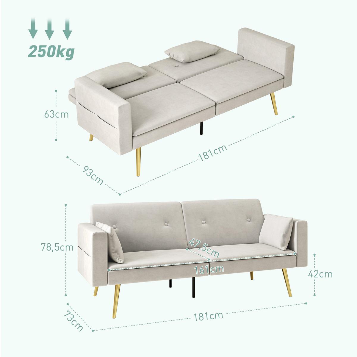 SCHLAFSOFA mit Verstellbar Rückenlehne, Beige - Beige, Textil (73/78.5/181cm) - HOMCOM