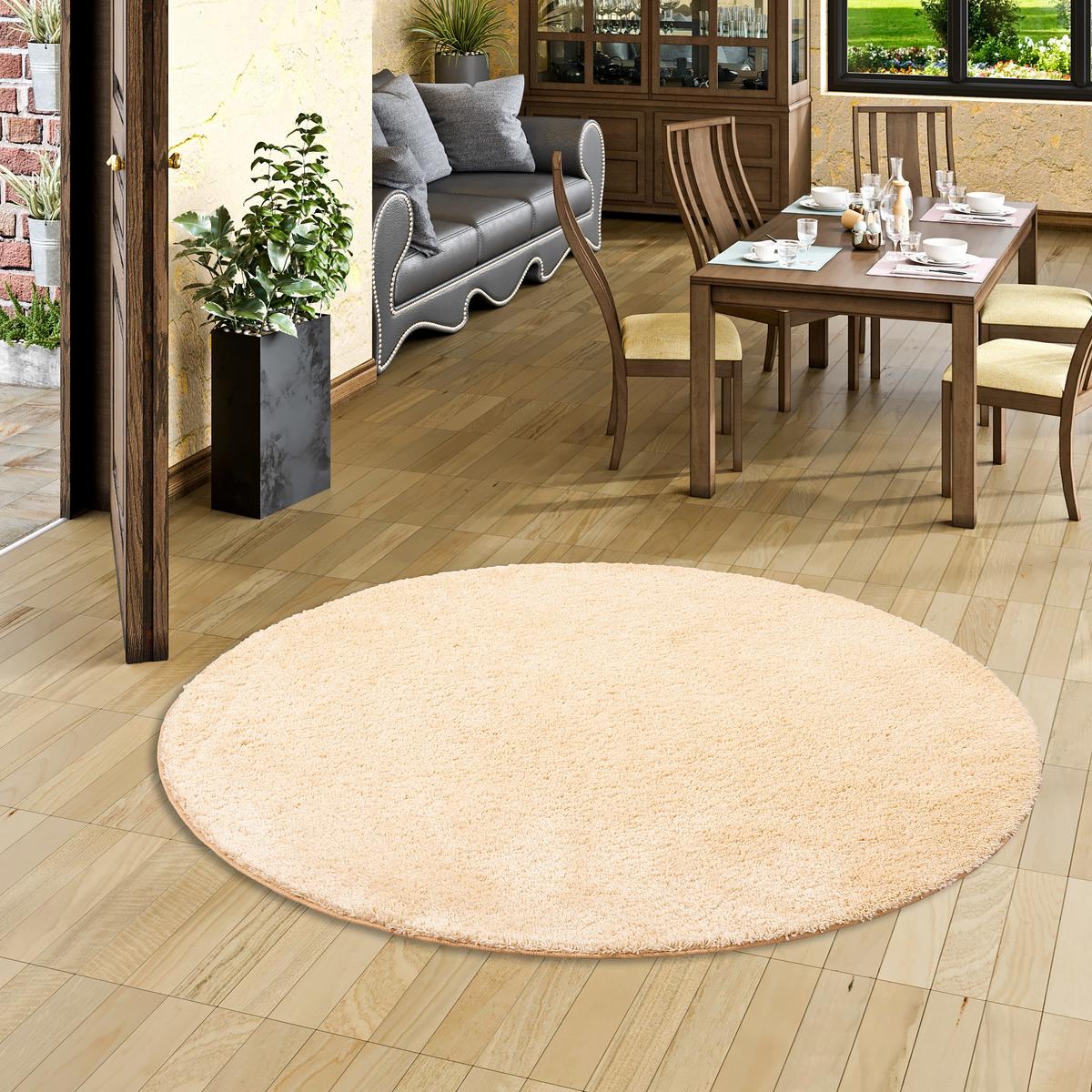 HOCHFLOR SHAGGY TEPPICH PALACE RUND - Naturfarben, Textil (133/133cm) - Snapstyle