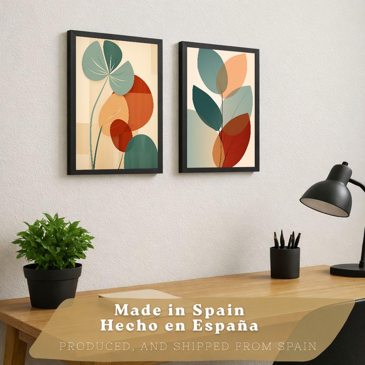 POSTER 2er-Set Wandbilder Blätter Pflanzen modern Wohnzimmer Deko, Schlafzimmer, Küche, Badezimmer Schwarzer Rahmen A4 - Schwarz, Papier (29.7/1/21cm) - Nacnic