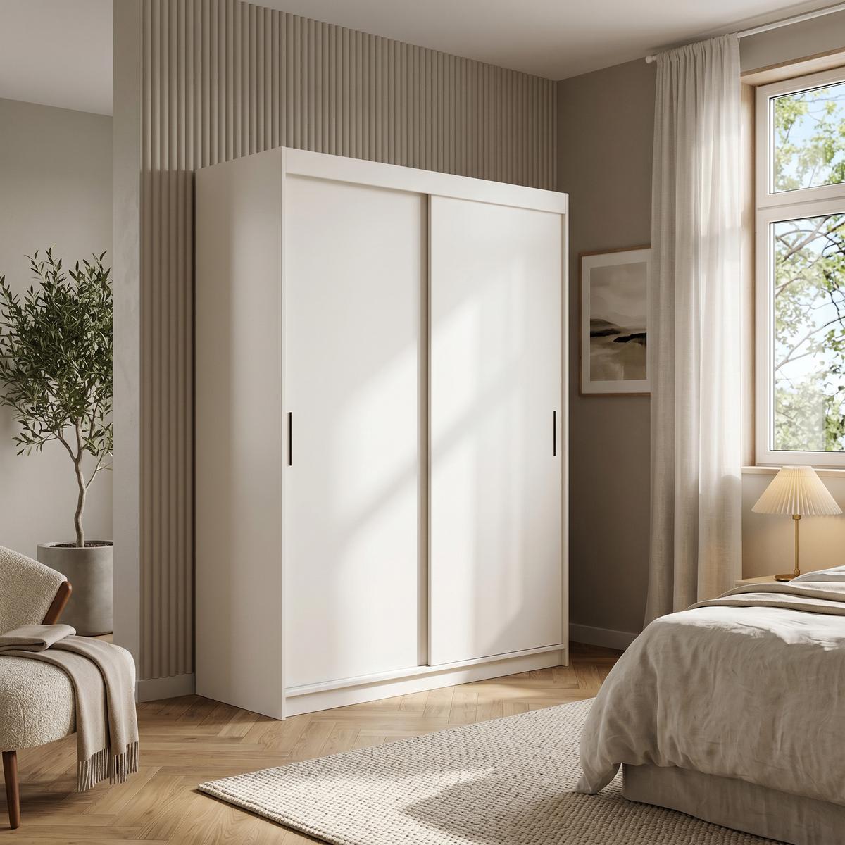 SCHWEBETÜRENSCHRANK TELA 100/205/60cm 2-türig Weiß - Weiß, Holzwerkstoff (100/205/60cm) - MASSENO