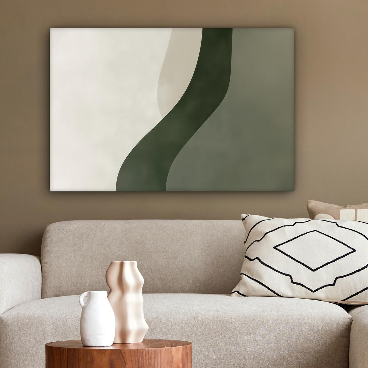 LEINWANDBILD Japandi - Grün - Abstrakt - Modern Gemälde 60x40 cm - Salbeigrün, Textil (60/40cm) - MuchoWow
