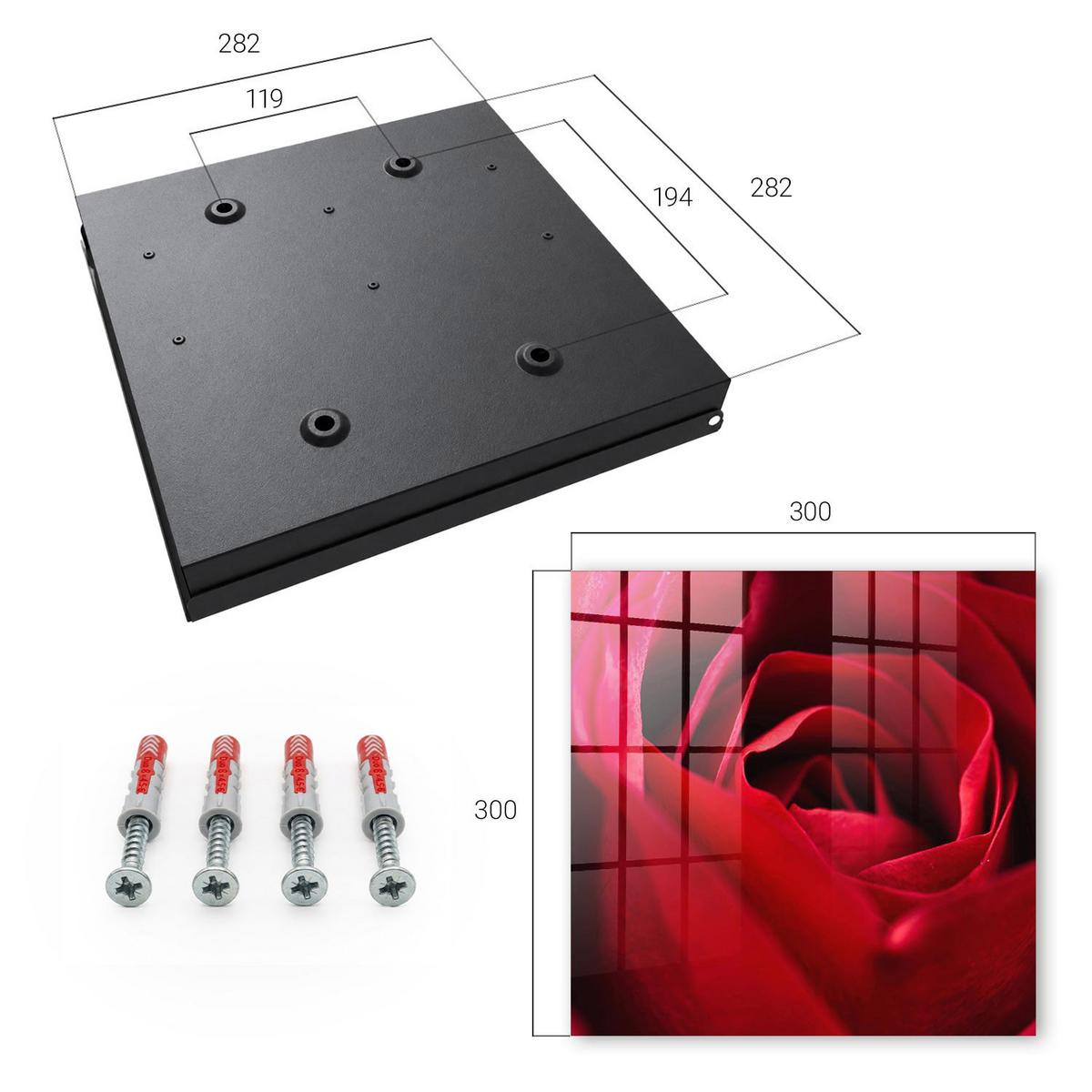 SCHLÜSSELBOX Schwarz 30x30 cm- Türöffnung nach rechts - Rose (Nahaufnahme) - Rot, Metall (30/30/5cm) - TULUP