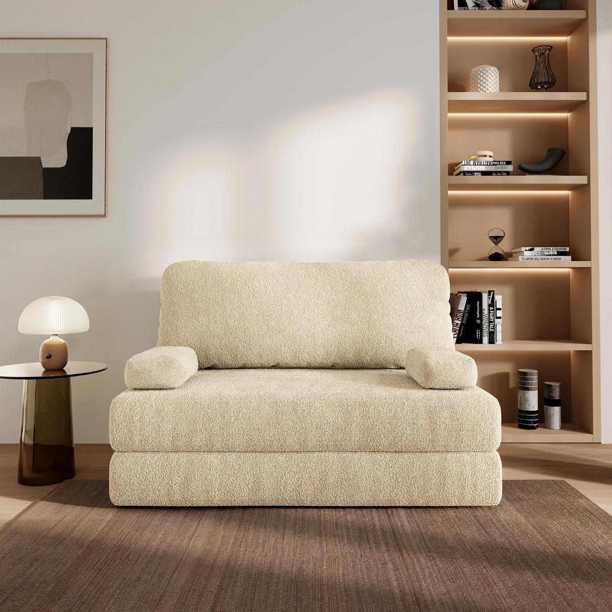 BETTSOFA KESTE aus Schaumstoff Bucle-Stoff Creme Schlaffunktion - Creme, Textil (140/86/60cm) - MASSENO