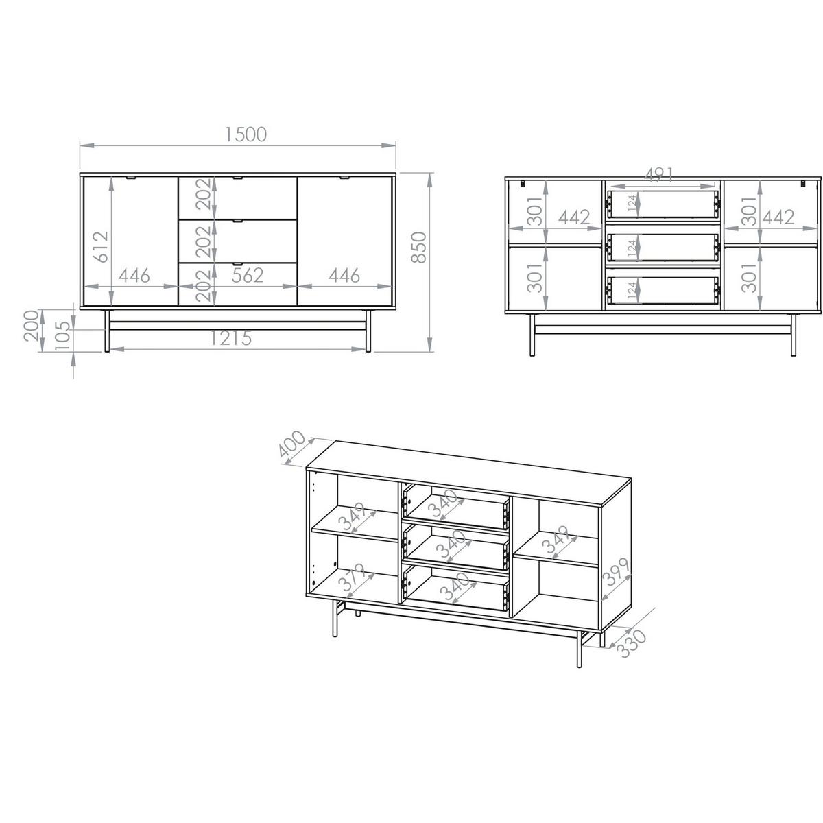 SIDEBOARD Heggers Eiche Mavelie 150 cm - Eichefarben/Schwarz, Holzwerkstoff/Metall (150/85/40cm) - Selsey