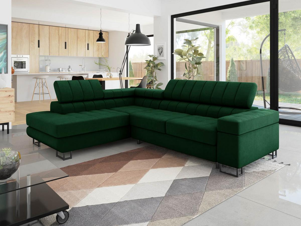 ECKSOFA Laris Premium, Seite: Links - Schwarz/Grün, Holz/Textil (271/203cm) - MIRJAN24