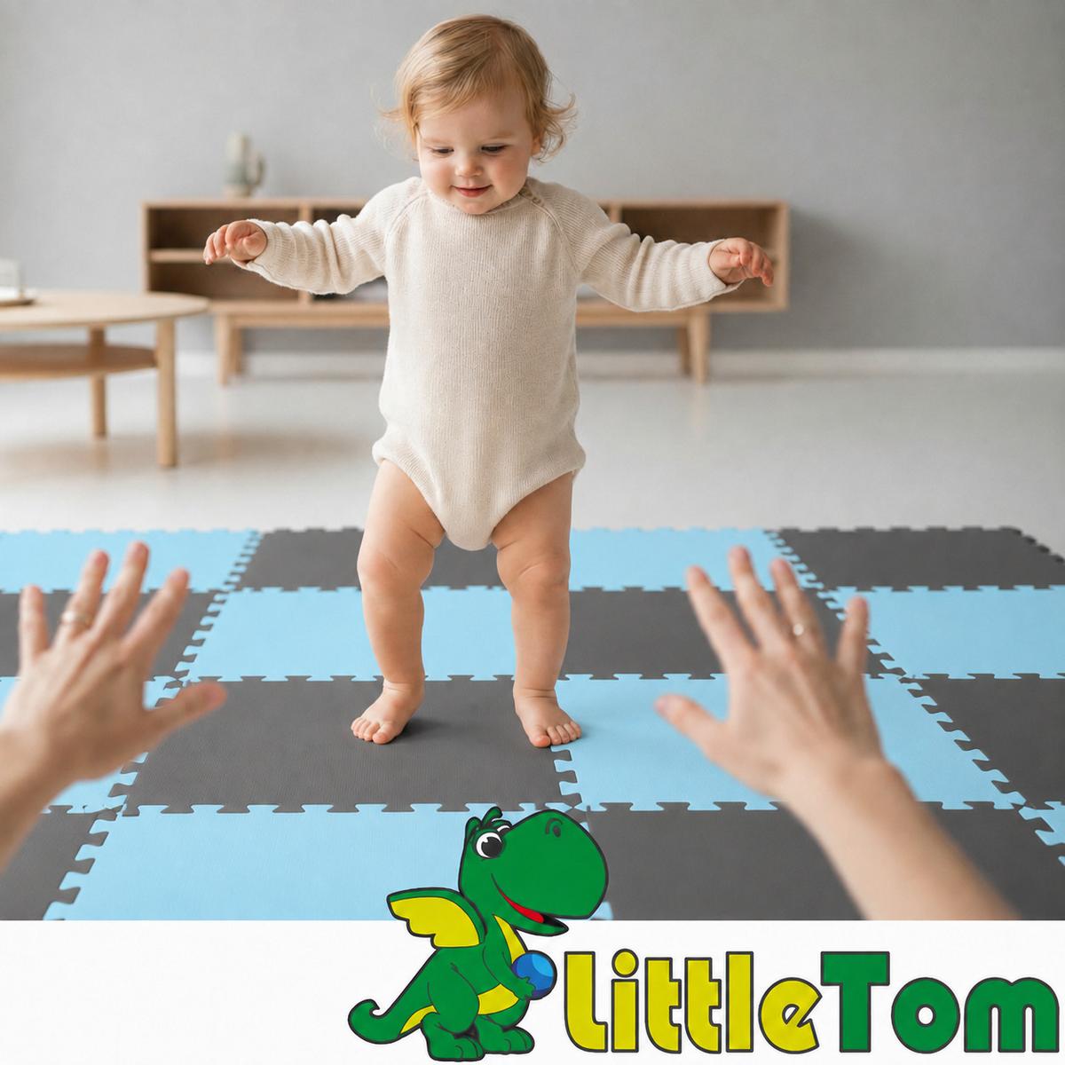 SPIELMATTE ab Null - 180/90/1 cm Puzzlematte Grau - Grau/Hellblau, Kunststoff (30/30cm) - Littletom