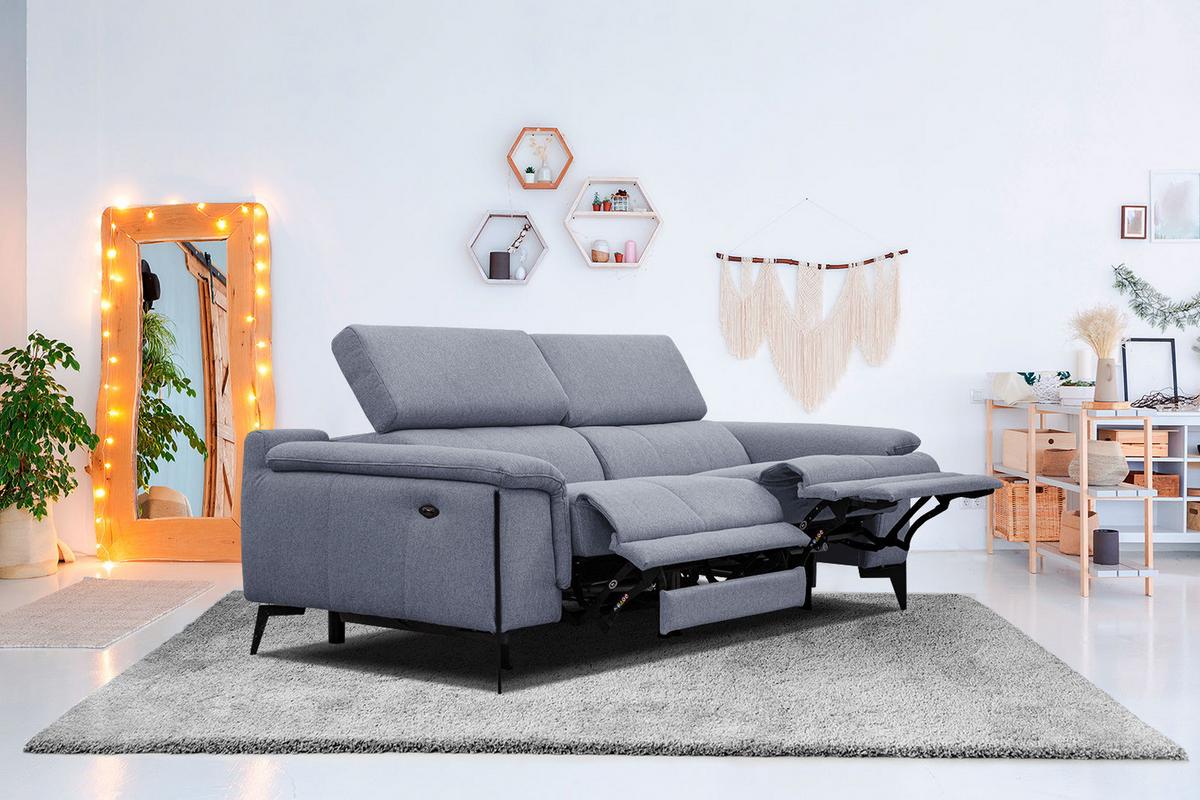 RELAXSOFA MATERA 3-Sitzer mit 2 Relaxfunktionen, hellblau - Schwarz/Hellblau, Holzwerkstoff/Textil (212/82/103cm) - Wozimo
